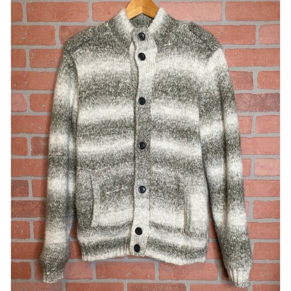 Mens DKNY Jeans Striped Wool Blend Cardigan Sweater Jacket Button Front Size M - Picture 1 of 10